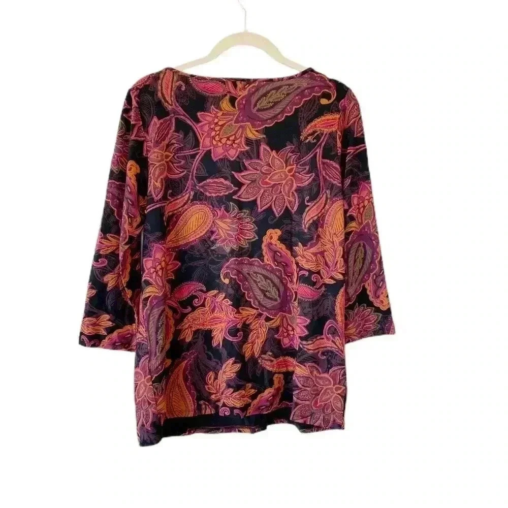 J. Jill Wearever Collection Paisley Top Size Small 3/4 Sleeves Crewneck Stretch